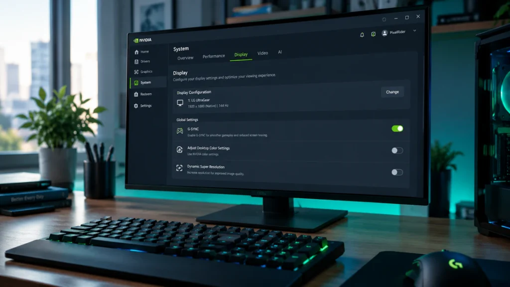 NVIDIA App interface open on a monitor showing display settings after Control Panel was retired
